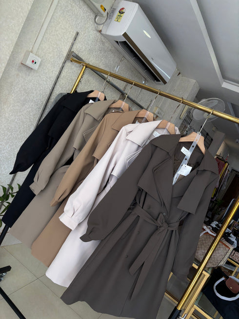 Double Breasted Long Lantern Sleeves Trench Coat